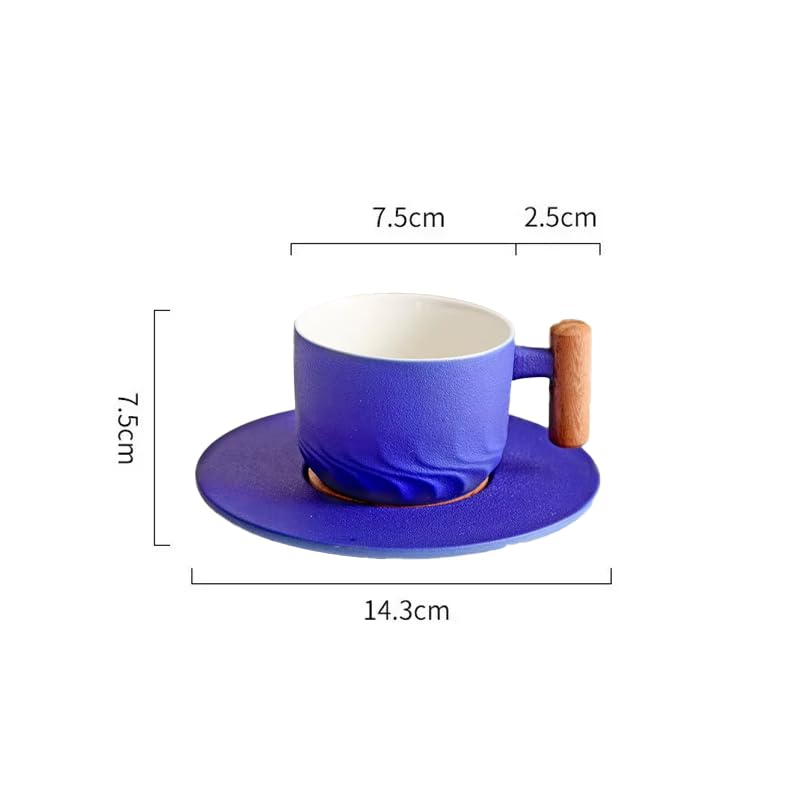 PRINCE G Japanese Style Ceramic Mug with Matching Saucer – Handmade Espresso, Coffee, Tea & Matcha Cup, Ideal Gift Set with Handgrip (BLUE) - color: Blue