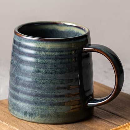 15.5oz Large Heavyweight Ceramic Mug, Reactive (Dark Green) | 15.5oz Medium-Large, Heavy Weighted Stoneware, Reactive Transmutation Glaze, Microwave & Dishwasher Safe, Gift Box - color: Dark Green