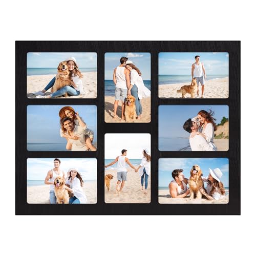 YESKAY 4x6 Collage Picture Frame - 8 Opening 4 x 6 Photo Frames Display,Multiple Family Photo Collage Frames with Real Glass for Wall Decor,Rustic Black 1 Pack(OD:13X17in) - color: Rustic Black, size: 4x6 - 8 Opening(OD:13X17in)