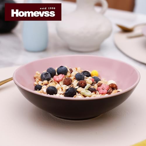 Stoneware Two-Tone Colors Life 12pc Dinner Set，Outside Shiny Black + Inside Matte Glaze Rose - color: Rose, size: 12pc Set