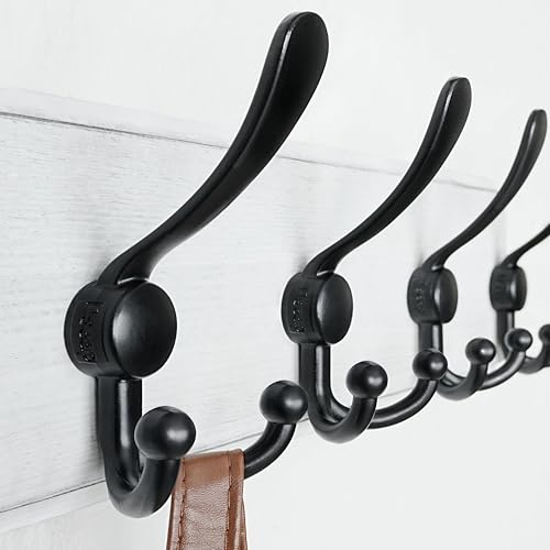Coat Rack Wall Mounted - 5 Tri Hooks, Heavy Duty, Wooden Wall Coat Hanger Coat Hook for Clothes Hat Jacket Clothing, White & Black - color: White & Black, size: L=17.4"