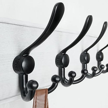 Coat Rack Wall Mounted - 5 Tri Hooks, Heavy Duty, Wooden Wall Coat Hanger Coat Hook for Clothes Hat Jacket Clothing, White & Black - color: White & Black, size: L=17.4"