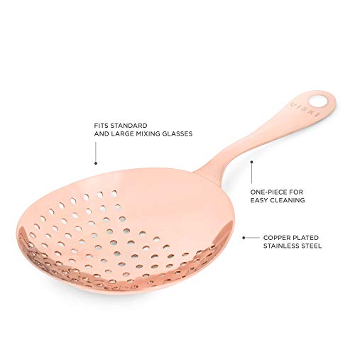 Viski Julep Stainless Steel Cocktail Strainer, Bar Tools, Drinks Spoon for Bartenders and Mixologists, Home or Commercial Use, Professional Metal Barware, Copper - color: Copper, style: Julep