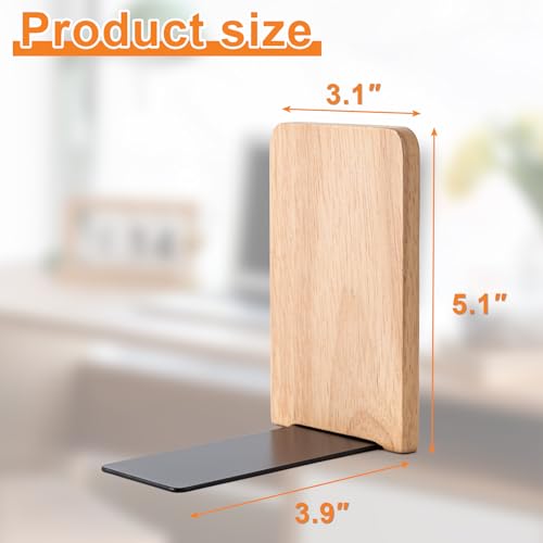 2 Pcs Wood Book Ends for Shelves, Bookends for Heavy Books,CD,File,Video Games, Book Organizer for Home Office School Supplies (2, Small)