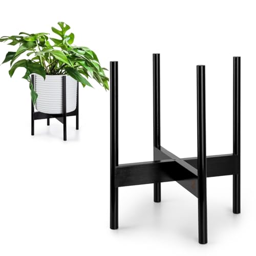 Fox & Fern Mid Century Plant Stands for Indoor Planters, Bamboo, 11.8 Inch | Plug In Design, Holds 200 lbs, Two High Options, Fixed Size, Wooden Plant Stand for Indoor Planters, Extra Large Pot Holder - color: Dark Bamboo, size: 11.8 Inch