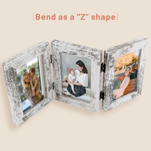 Golden State Art, 4x6 Triple Frame Distressed White- Real Glass, 1 Pack | Trifold Photo Frame Vertical Display for Desktop - Three Folding Picture Collage - color: Weathered White, size: 4x6(1 Pack)