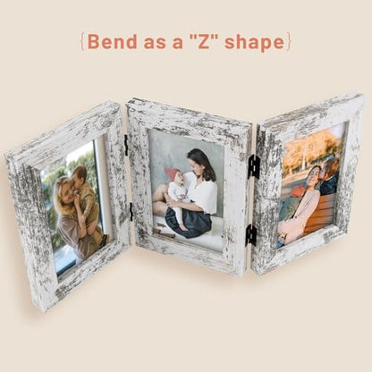 Golden State Art, 4x6 Triple Frame Distressed White- Real Glass, 2 Pack | Trifold Photo Frame Vertical Display for Desktop - Three Folding Picture Collage - color: Weathered White, size: 4x6(2 Pack)