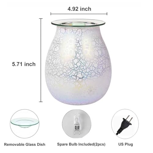 Handcrafted Crackle Glaze Electric Wax Melt Warmer, Smart Timer & Dimmable Candle Warmer Lamp, Flameless Wax Burner for Scented Wax Melts, 2-in-1 Aroma Lamp & Ambient Light, Home Fragrance Gift | Timed + Dimming - color: White Cracks