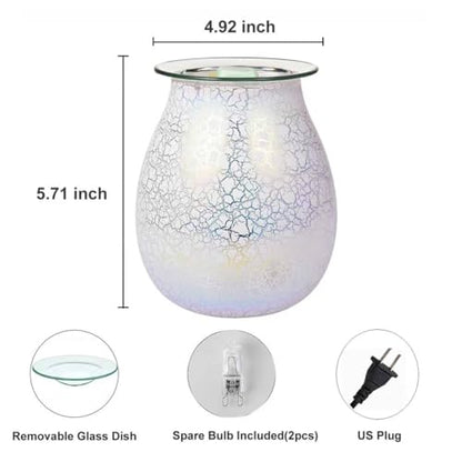 Handcrafted Crackle Glaze Electric Wax Melt Warmer, Smart Timer & Dimmable Candle Warmer Lamp, Flameless Wax Burner for Scented Wax Melts, 2-in-1 Aroma Lamp & Ambient Light, Home Fragrance Gift | Timed + Dimming - color: White Cracks