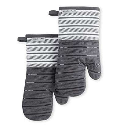 KitchenAid Albany Oven Mitt 2-Pack Set, Charcoal Grey, 7"x13" - color: Charcoal Grey