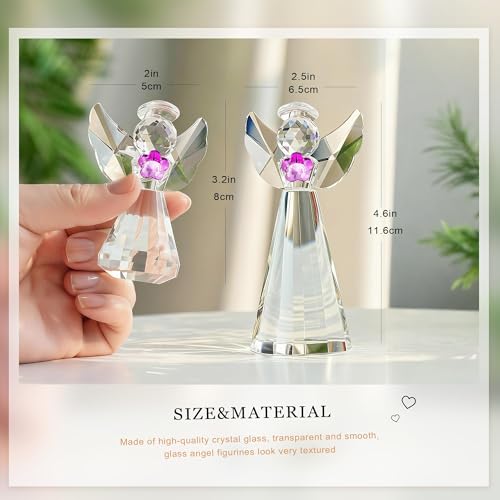 2pcs Crystal Angel Figurines Gift For Mom Art Glass Guardian Angel Statues | Christmas Angel Ornament,Home Room Decor Collectibles Memorial Gifts For Mom Women (4.5''and 3'') - style: Angel with Purple Flower-2pcs