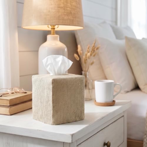 Stylish Tissue Box Cover - Burlap Soft Fabric Slip-On Covers Tissue Box | Decorative Square Cube Cover for Your Bathroom and Home