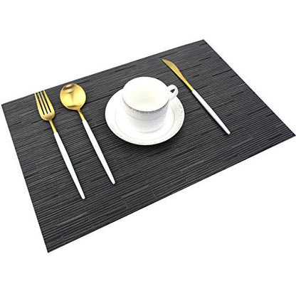 Placemats for Dining Table Washable Woven Vinyl Placemats Heat-resistand Table Dinner Placemats Set of 6 (Black) - color: Babmoo Black, size: placemats set of 6