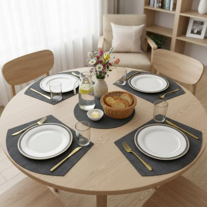 SHACOS Large Size Wedge Placemats with Centerpiece Round Mat Set of 5 Round Table Place Mats Washable Dining Table Placemats Reversible Durable, Black Gray - color: Black Gray