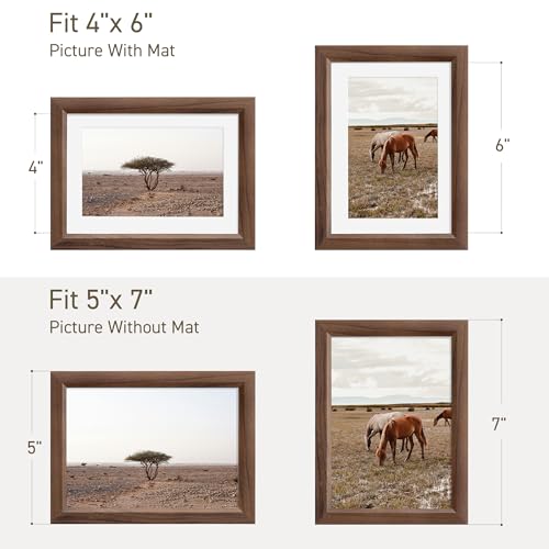 5x7 Picture Frame Natural Solid Walnut Photo Frames with 4x6 Removable Mat Wall Hanging Large Handcrafted Frame with HD Plexiglass Wall and Tabletop Display Large Poster Frame - color: Walnut, size: 5X7,1P