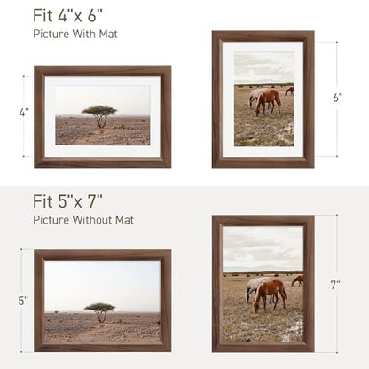 5x7 Picture Frame Natural Solid Walnut Photo Frames with 4x6 Removable Mat Wall Hanging Large Handcrafted Frame with HD Plexiglass Wall and Tabletop Display Large Poster Frame - color: Walnut, size: 5X7,1P