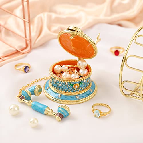 QIFU Hand Painted Sky Bule Telephone Figurine Trinket Box Hinged Unique Gift for Family - color: T2 Blue