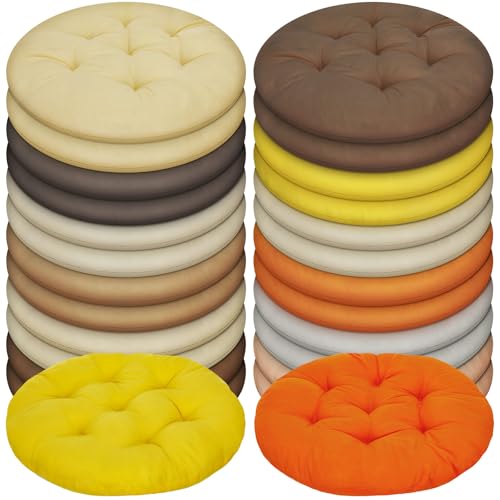 Tinideya 24 Pcs Round Floor Cushions Floor Pillows Meditation Seat Pillows Flexible Seating for Adults Kids, Chair Cushions for Classroom, Nursery, Living Room, Yoga(Medium 15.7 Inch,Yellow-Brown) - color: Yellow-brown, size: Medium 15.7 Inch