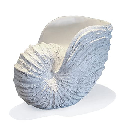 Large Nautilus Shell Sculpture, White Seashell Beach Decor | Rustic white polyresin nautilus replica; 9.8 x 5.9 x 7.9 in; coastal shelf, tabletop, ocean-theme decor; gift boxed