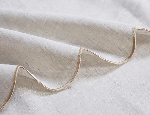 100% French Flax Linen Scalloped Embroidery Rectangle Tablecloths 108Lx60W Inch for Dinners, Parties, Spring, Machine Washable, 8-10 Sets, Linen(Edges-Gold) - color: Linen(edges-gold), size: 108" x 60" (Rectangular)