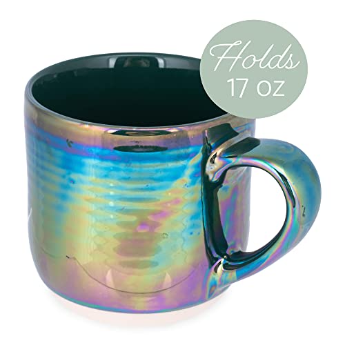 Elanze Designs Glossy Reactive Glaze Large 17 Fluid Ounce Everyday Kitchen Food Grade Ceramic Stoneware Coffee Mug Cup with Comfort Curved Handles, Set of 4, Emerald Green - color: Emerald Green