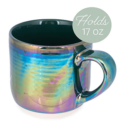 Elanze Designs Glossy Reactive Glaze Large 17 Fluid Ounce Everyday Kitchen Food Grade Ceramic Stoneware Coffee Mug Cup with Comfort Curved Handles, Set of 4, Emerald Green - color: Emerald Green