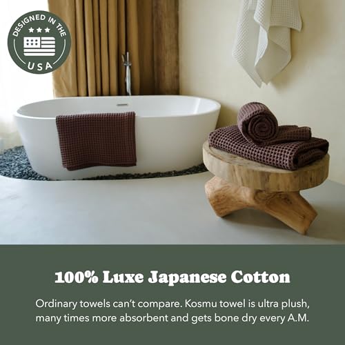 Luxury Organic Japanese Cotton Waffle Bath Towel | Thick, Absorbent, Quick Dry Bathroom Towels for Shower, Sauna, Onsen| Hotel & Spa Quality, Gift-Ready (Dark Cocoa, Bath Towel, 55" x 34") - color: Dark Cocoa, style: Bath Towel
