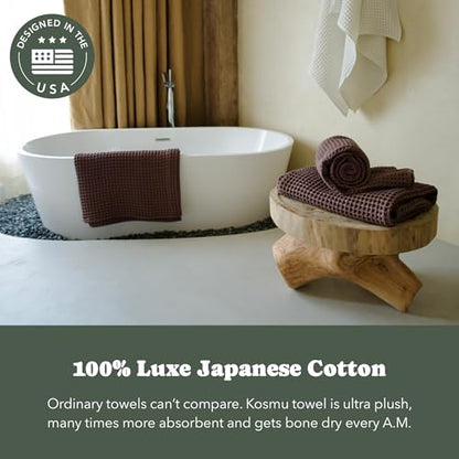 Luxury Organic Japanese Cotton Waffle Bath Towel | Thick, Absorbent, Quick Dry Bathroom Towels for Shower, Sauna, Onsen| Hotel & Spa Quality, Gift-Ready (Dark Cocoa, Bath Sheet, 67" x 34") - color: Dark Cocoa, style: Bath Sheet