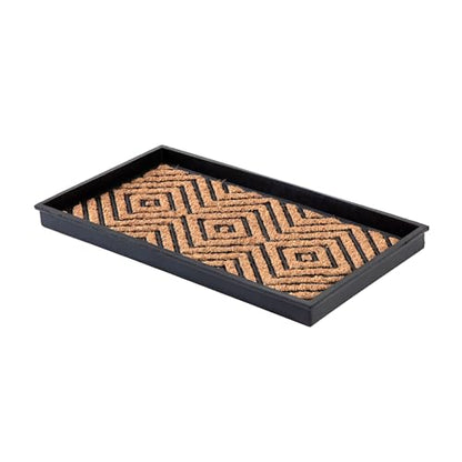 Anji Mountain Black Boot/Shoe Tray with Coir, Fits 2 Pair (24.5"" Wide), Diamond and Rubber Insert (AMB0BT2F-016) - color: Diamond and Rubber Insert, size: 24" x 14" x 1.5"