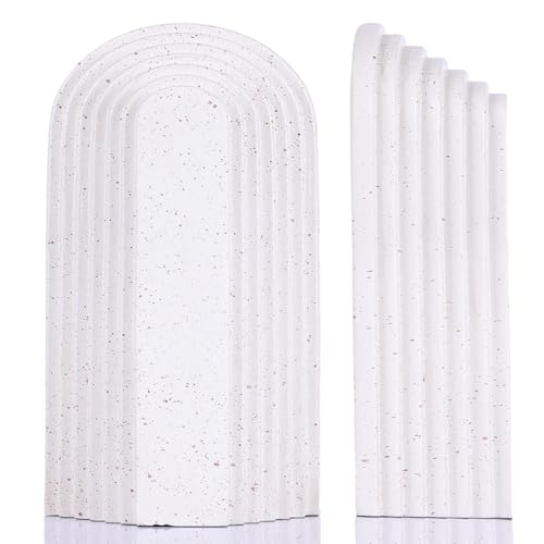 Heavy Duty Book Ends for Shelves, Set of 2 Resin Decorative Bookends for Heavy Books, Layered Arch Book Stoppers, Modern Minimalist Bookshelf Decor, Cream White Finish for Office and Home Use - color: Natural
