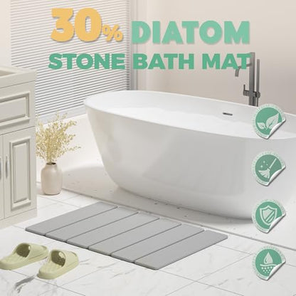 SYIPO Stone Bath Mat - Non-Slip Foldable Diatomite Bath Mat 23.6 x 15.3”, Super Absorbent & Quick Drying Bathroom Mat | Easy to Clean Shower Floor Mat, Light Gray - color: Light Gray
