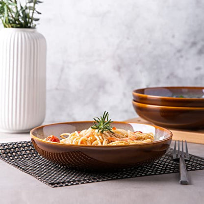 LERATIO Large Pasta Bowls,38oz Ceramic Pasta Bowls,9.0" Reactive Glaze Pasta Bowl Set of 6,Microwave & Dishwasher,Oven Safe,Wide Serving Bowls for Salad,Pasta,Fruit,Scratch Resistant-Khaki | Reactive Glaze Serving Bowls Set,Wide Bowl for Pasta,Salad,Fruit