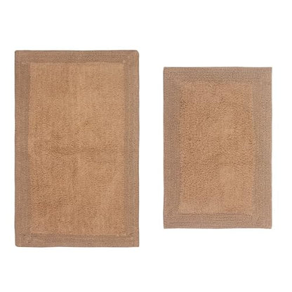 Home Weavers Luxury Collection 100% Cotton Reversible Bathroom Rugs Set, Washable Rug, Soft Cotton Extra Soft and Absorbent Bath Rug, Kitchen Mat, 2 Piece Set(S+M), Linen - color: Linen, size: 2 Piece Set(S+M)