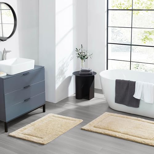 Jean Pierre New York Lydia Border 100% Cotton Bath Mat 2-Piece Set - Non-Slip Bath Rug - Ivory - 17"x24" & 20" x 32" - color: Ivory, size: 17" x 24" & 20" x 32" (2-Piece Set)