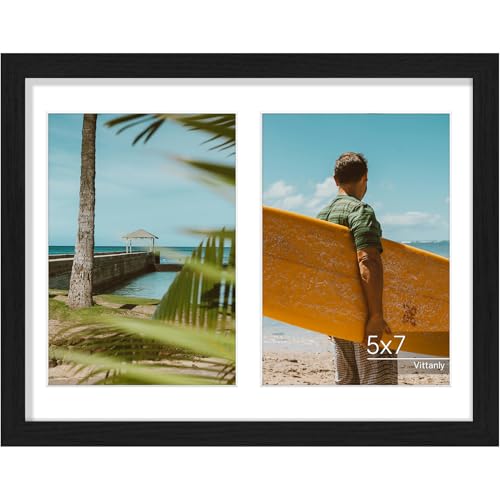 Vittanly 8.5x11 Collage Picture Frame for Wall Mounting or Tabletop, Black | Displays 2Pcs 5x7 Pictures with Mat or 1Pc 8.5x11 without Mat, Picture Frame Collage Wall Decor with Stand, 1 Pack - color: Black, size: 8.5x11