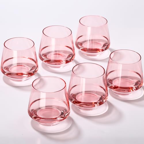 Pink Stemless Wine Glass Set of 6-14oz Wine Glasses, Stemless Drinking Glasses for Wine, Cocktails & Beverages - Elegant Glassware for Home, Bar & Holiday Use - color: Pink, size: 14oz