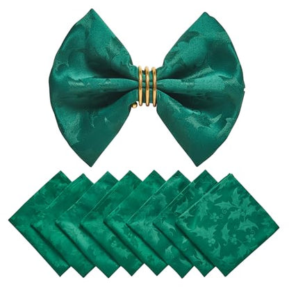 Dark Green Jacquard 17x17 Square Polyester Cloth Napkins Set of 8 | Waterproof, Stain Resistant, Shrink Proof, Washable, fabric, Outdoor, Reusable, Dining, Wedding, Kitchen, Party, Christmas - color: Dark Green