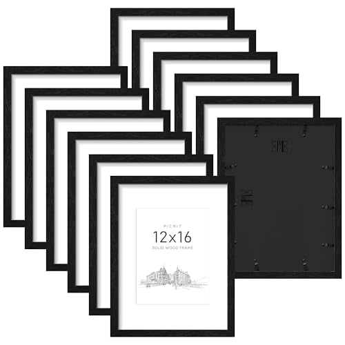 12x16 Solid Wood Frame Set of 12, Black Wood Grain Gallery Wall | Fits 8.5x11 Photos With Mat or 12x16 Without Mat, Black Backboard, Vertical or Horizontal Wall Mount, Gallery Wall Decor - color: Black Wood Grain, size: 12x16" (12 Pack)