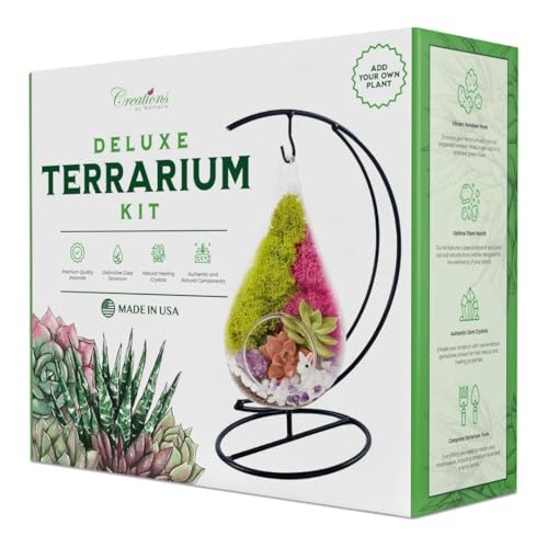 Creations by Nathalie DIY 7" DIY Teardrop Terrarium Kit - Build Your Own Glass Terrarium for Adults & Teens with Moss, Crystals, Tools & Decorative Figurine - Mini Ecosystem (Plant Not Included) - color: 7" Teardrop