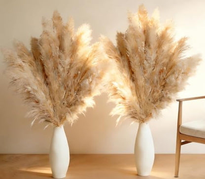 12 Stems 46" Tall Pampas Grass Decor Extra Fluffy Natural Dried Flowers | for Floor Vase Large Dried Pampas Grass, for Home Living Room, Boho Wedding Decor, Modern Farmhouse Floral Arrangements