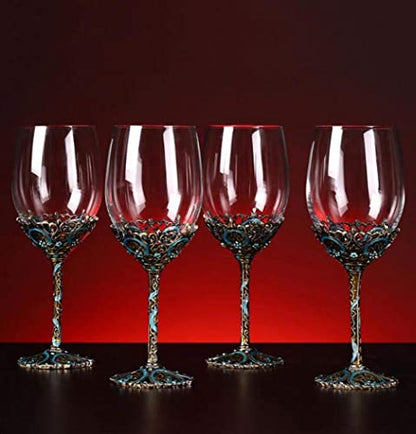 Wine Glasses Clear Handcrafted Champagne Glasses Red Wine Glasses Set Of 2 | Enamel Floral Goblets In Blue, Handcrafted Design, Set Of 2, Perfect For Champagne And Red Wine - color: Blue/ 2 set (gift box)