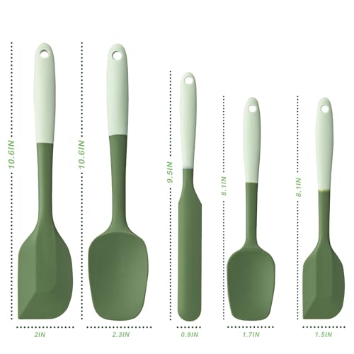 Silicone Spatula Set,5 Piece Food Grade Rubber Spatulas,Double-Green | Spatulas Silicone Heat Resistant for Baking,Cooking,and Mixing High Heat Resistant Non Stick Dishwasher Safe BPA-Free - color: Double Green