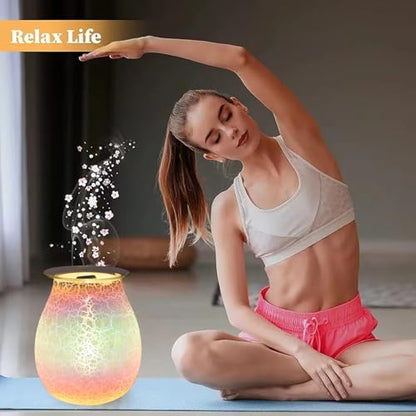 Handcrafted Crackle Glaze Electric Wax Melt Warmer, Smart Timer & Dimmable Candle Warmer Lamp, Flameless Wax Burner for Scented Wax Melts, 2-in-1 Aroma Lamp & Ambient Light, Home Fragrance Gift | Timed + Dimming - color: White Cracks