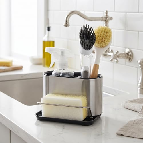 Stainless Steel Sink Caddy Sponge Holder | Kitchen Counter Organizer, Tidy Drains Water Design, Dish Brush Holder