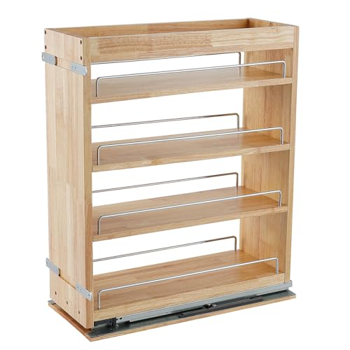 DINDON Pull Out Spice Rack Cabinet Organizer, (8" W x 21.9" D x 25.2" H) Multi-Use Soild Wood Pull Out Cabinet Organizer Slide Out Shelf Sliding Base Cabinet Storage Organization - color: Wood, size: 8"W x 21.9"D x 25.2"H