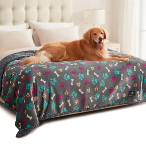 Luciphia Waterproof Dog Blanket Reversible Sherpa Fleece for Large Dogs Cat | Soft Print Pet Blanket Washable Pee Proof, Furniture Protector for Couch Sofa Bed Car, Cozy Throw (85" x 57", Grey Bone) - color: Grey Bone, size: XL (85" x57")