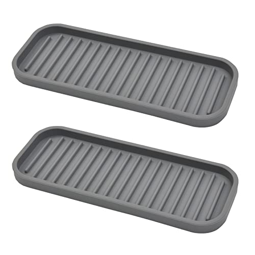 Mofason Silicone Sponge Holder - Kitchen Soap Tray soap Holder 2 Pack Gray | Tray for soap and sponge, kitchen sink tray, accessories to clean sink, silicone sponge tray, sink tray, dish brush holder - color: Gray