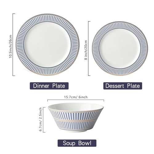 CwlwGO-3 Piece Bone China Modern Round Dishes Sets,Dinnerware dishset for Kitchen, Dinner Plate, Dessert Plate,Soup Bowl, Not suitable for Microwave. - size: 10.1
