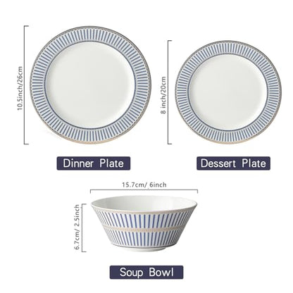 CwlwGO-3 Piece Bone China Modern Round Dishes Sets,Dinnerware dishset for Kitchen, Dinner Plate, Dessert Plate,Soup Bowl, Not suitable for Microwave. - size: 10.1