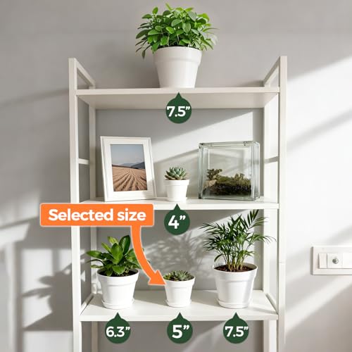 T4U Small Plant Pots 5 Inch 18 Pack, Plastic Flower Pots with Saucer White | Nursery containers for succulents cactus herbs, Desk windowsill shelf, Violet african violet, Compact lightweight - color: White, size: 5 In